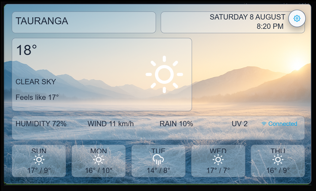 Live Weather on the physical ESP32-P4 using the Nordic Slate theme